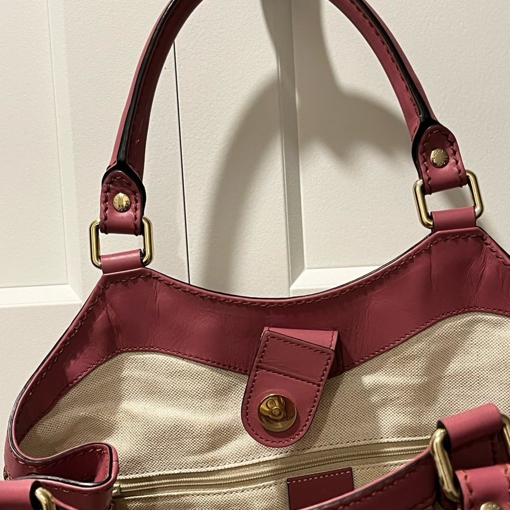 GUCCI SUKEY AUTHENTIC MEDIUM ROSE/BEIGE/BROWN CANVAS TOTE & LEATHER BAG - Picture 7 of 17